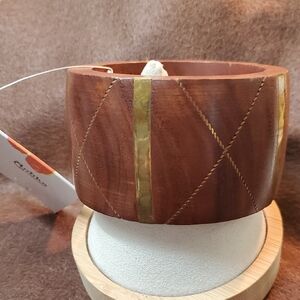 Antika Huge Chunky Wood Statement Bangle With Goldtone Inlay NWT